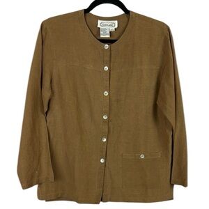 SilkLand Linen Silk Long Sleeve Mother of Pearl Button Down Top Size 12 Petite